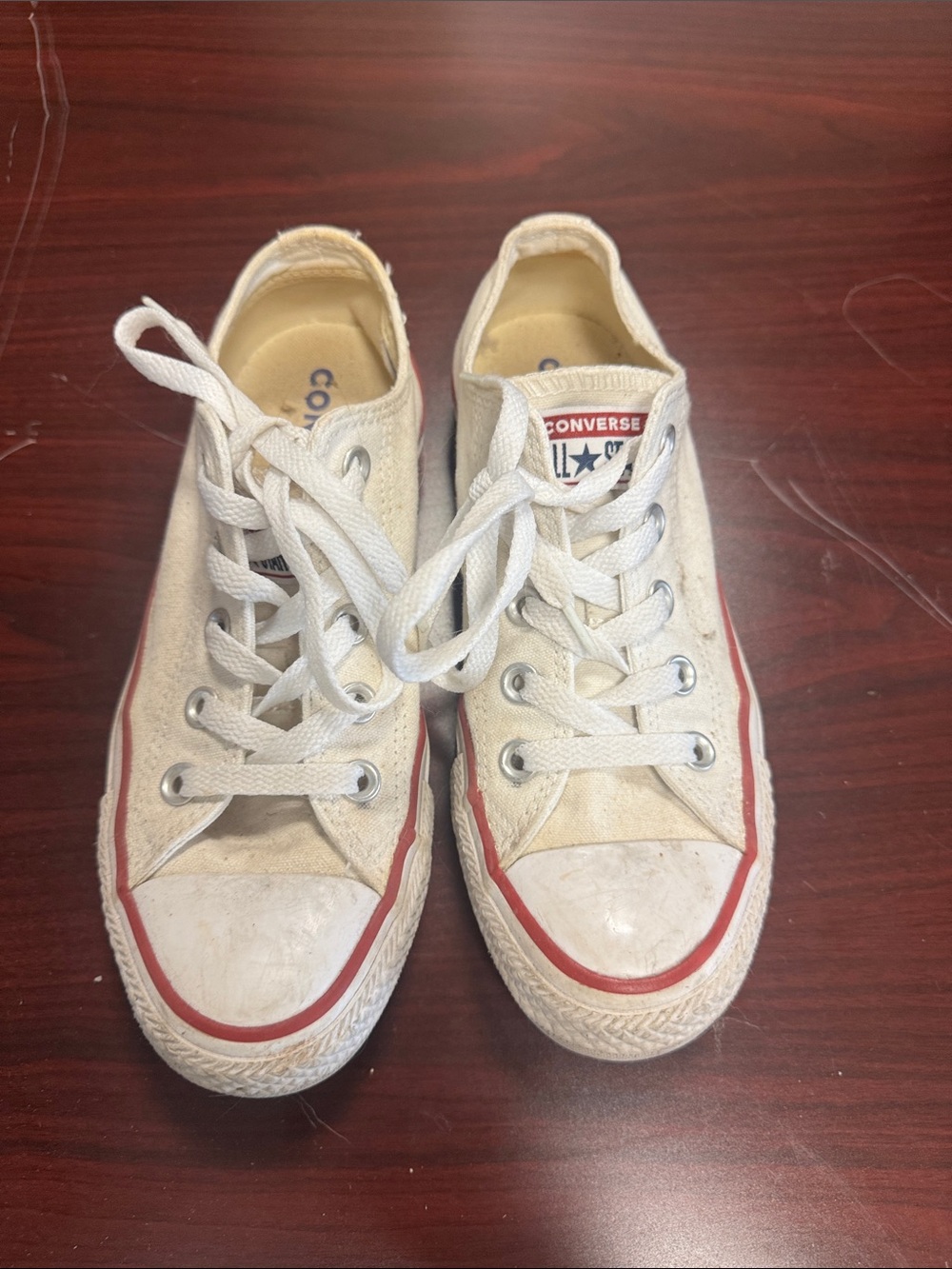 Converse White Canvas Low-Top Sneakers with Red Trim